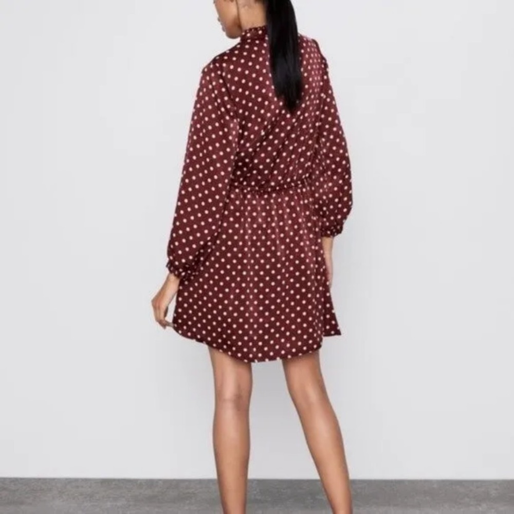 NWOT Women ZARA POLKA DOT SILKY / SATIN MINI DRESS BLOGGERS FAV Wine Small (Q) - Picture 2 of 12